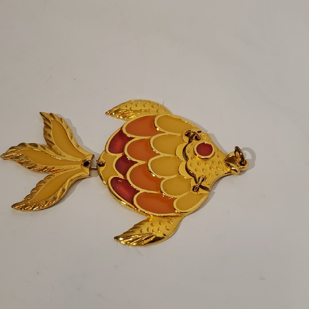 Vintage Gold and Orange Fish Pendant GUC